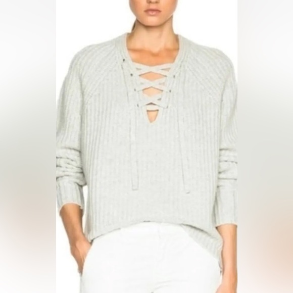 Nili Lotan all beige cashmere chunky lace up sweater size s small - Picture 1 of 3